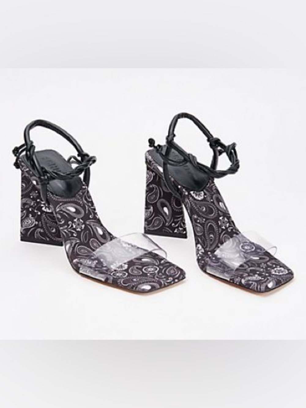 NWT - SCHUTZ Black Paisley Block Heel Sandals with Clear Strap - Size 6.5